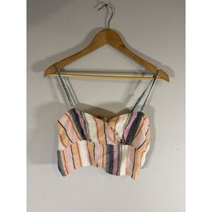American Eagle Tank Top Crop Top Shirt Striped‎ Linen Blend Women Size Large